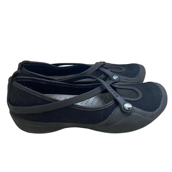CROCS Shoes - Crocs Celeste Mary Janes Womens Size 8 Black Ballet Flats Canvas Work Shoes